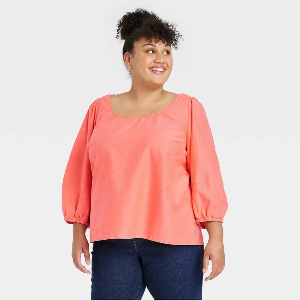 Ava & Viv Women's Coral Pink Plus Size 3/4 Balloon Sleeve Blouse Size 2X NWT
